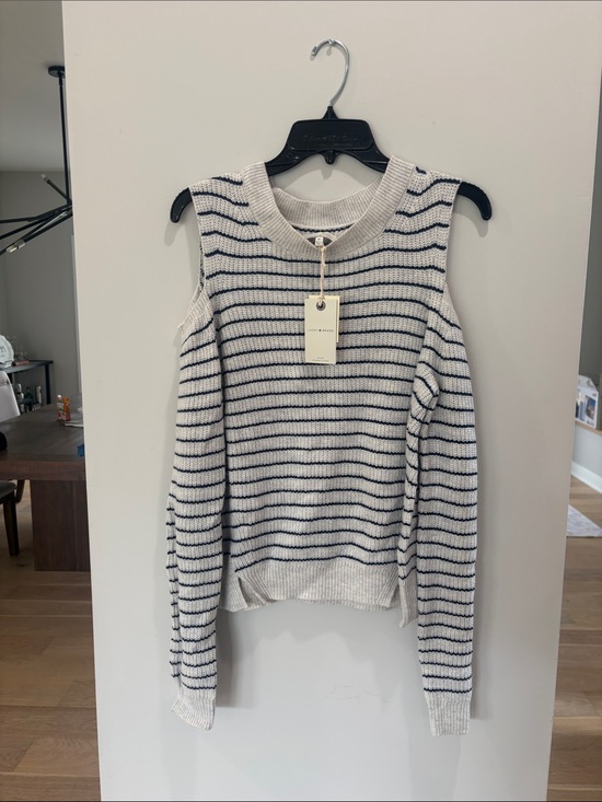 Lucky Brand Sweaters - Lucky Brand Striped Cold-Shoulder Sweater - Ivory & Navy